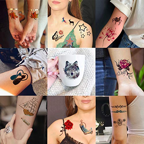 COKTAK 56 Sheets Variety Colorful Rose Flowers Temporary Tattoos For Women, R...