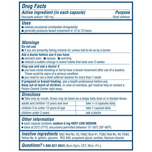 Colace Regular Strength Stool Softener 100 mg Capsules 10 Count Docusate Sodi...