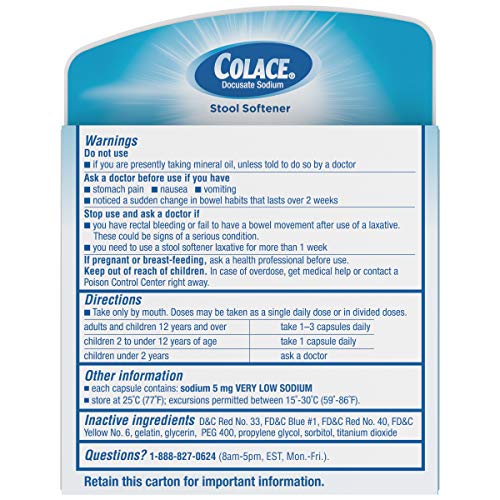 Colace Regular Strength Stool Softener 100 mg Capsules 10 Count Docusate Sodi...