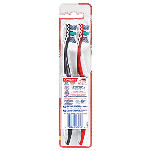 Colgate 360° Advanced Optic White Toothbrush (Color May Vary), Medium, 2 Count