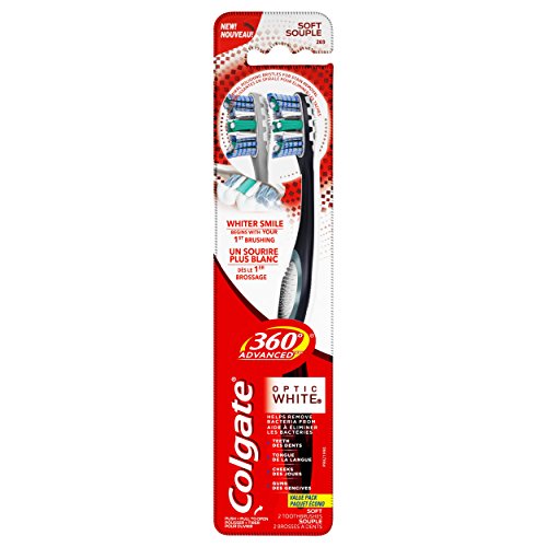 Colgate 360° Advanced Optic White Toothbrush, Soft, 2 Count