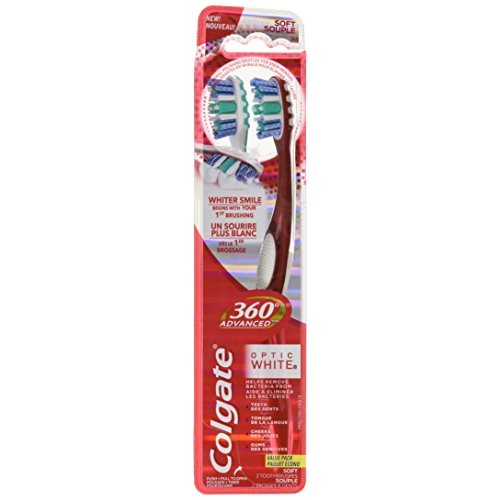 Colgate 360 Advanced Optic White Toothbrush, Soft, 2 Count
