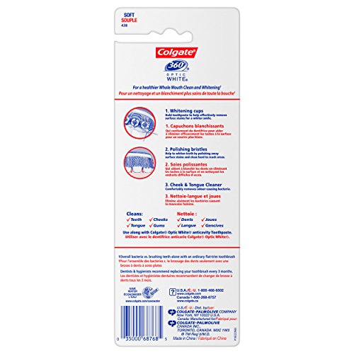 Colgate 360 Optic White Whitening Toothbrush, Soft - 4 Count