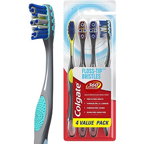 Colgate 360° Total Advanced Floss-Tip Bristles Toothbrush, Soft - 4 Count