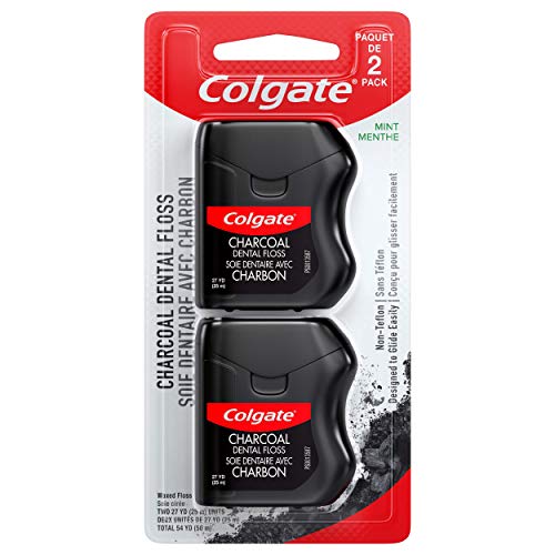 Colgate Charcoal Waxed Dental Floss, Non-Toxic and Non-Teflon, Mint - 2 Pack