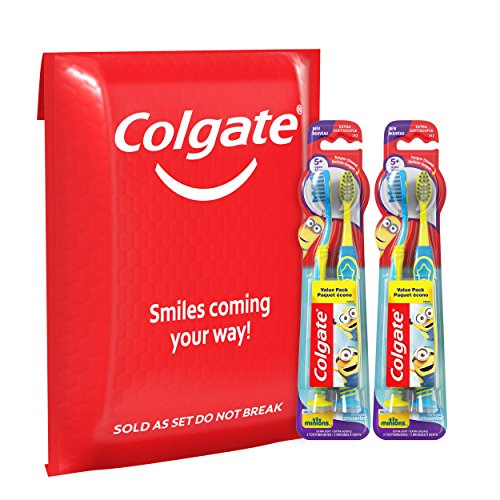 Colgate Kids Toothbrush with Extra Soft Bristles and Suction Cup Holder, Mini...