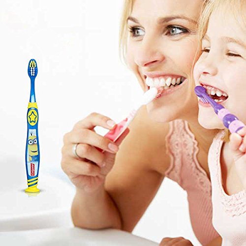 Colgate Kids Toothbrush with Extra Soft Bristles and Suction Cup Holder, Mini...