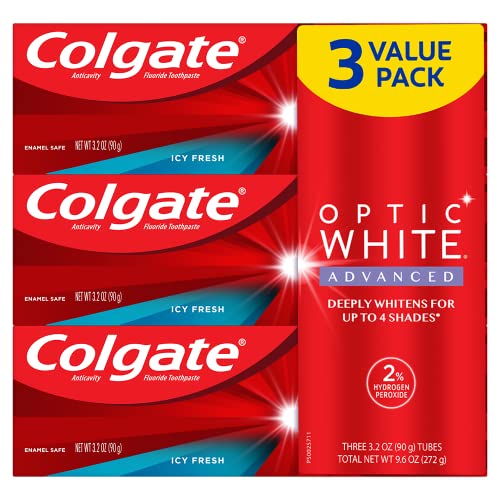 Colgate Optic White Advanced Teeth Whitening Toothpaste, Icy Fresh, 3.2 Oz, 3...