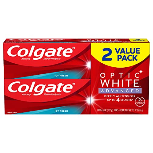 Colgate Optic White Advanced Teeth Whitening Toothpaste with Fluoride, 2% Hyd...