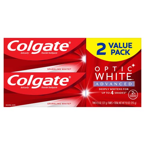 Colgate Optic White Advanced Teeth Whitening Toothpaste with Fluoride, 2% Hyd...