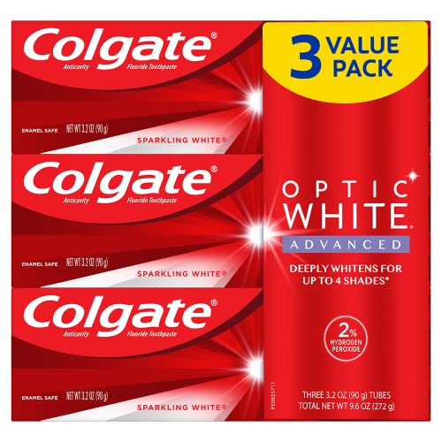 Colgate Optic White Advanced Teeth Whitening Toothpaste with Fluoride, 2% Hyd...