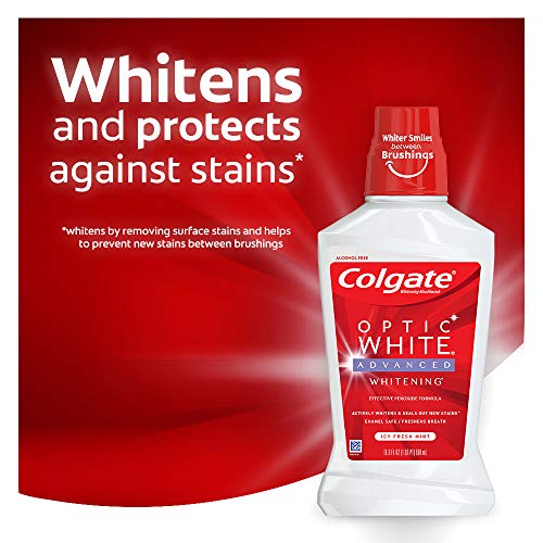 Colgate Optic White Alcohol Free Whitening Mouthwash, 2% Hydrogen Peroxide, F...