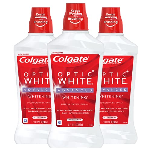 Colgate Optic White Alcohol Free Whitening Mouthwash, 2% Hydrogen Peroxide, F...