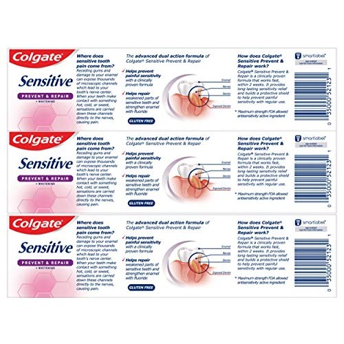Colgate Sensitive Whitening Toothpaste, Enamel Repair and Cavity Protection, ...