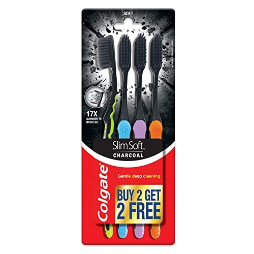 Colgate Slim Soft Charcoal Toothbrush 17x Slimmer Soft Tip Bristles (Buy 2 Ge...