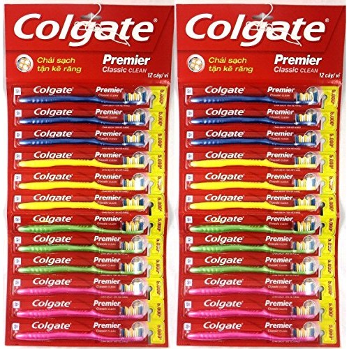 Colgate Toothbrush Premier Classic Clean Medium (Pack of 24) (Brush color and...