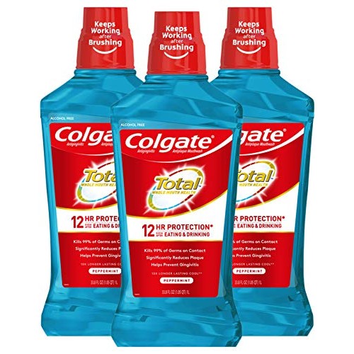 Colgate Total Alcohol Free Mouthwash for Bad Breath, Antibacterial Formula, P...