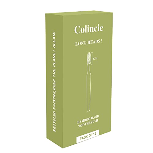 Colincie Extra Hard & Firm Bamboo Charcoal Toothbrush Long Head with Wide Thi...