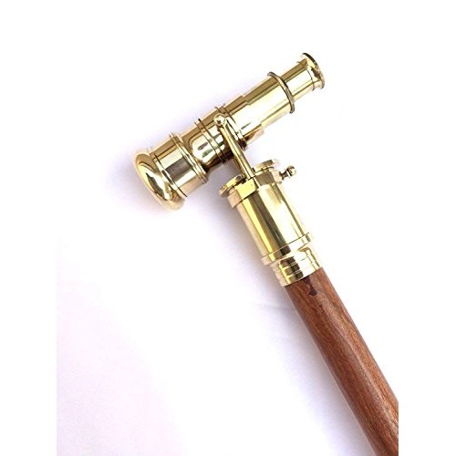 Victorian Walking Cane with Telescope Brass Handle Foldable Nautical Wooden W...
