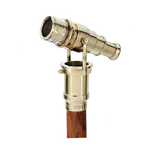 Victorian Walking Cane with Telescope Brass Handle Foldable Nautical Wooden W...