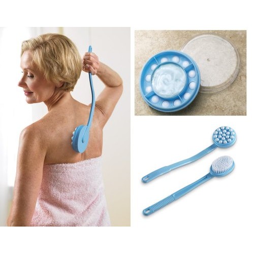 Long Body Brush with Lotion Wand and Blue Handle - Set of 2, Blue