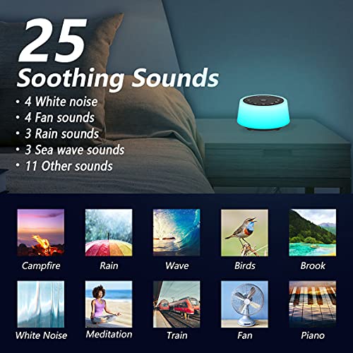 Color Noise Sound Machines with 10 Colors Night Light 25 Soothing Sounds and ...