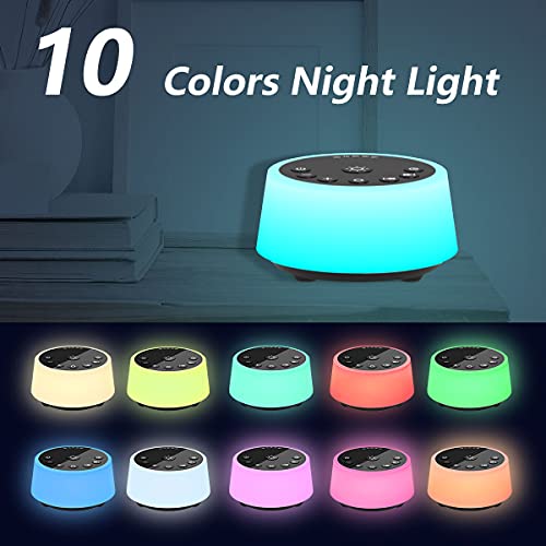 Color Noise Sound Machines with 10 Colors Night Light 25 Soothing Sounds and ...