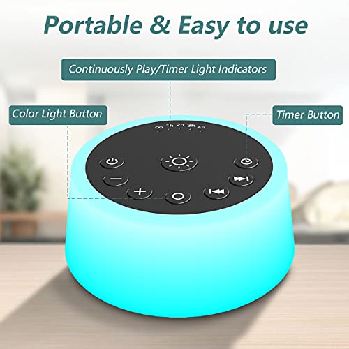 Color Noise Sound Machines with 10 Colors Night Light 25 Soothing Sounds and ...