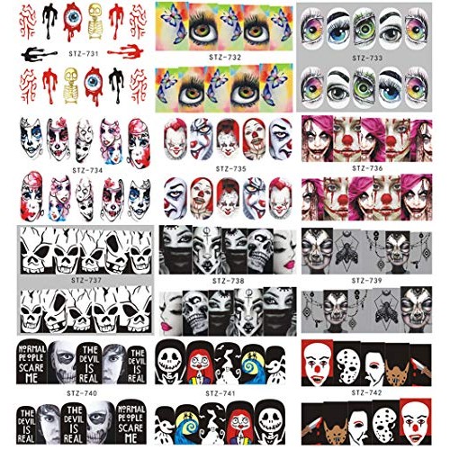 25 Sheets Halloween Nail Stickers Day of The Dead Water Transfer Nail Decals ...