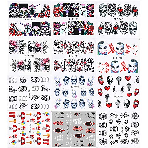 25 Sheets Halloween Nail Stickers Day of The Dead Water Transfer Nail Decals ...