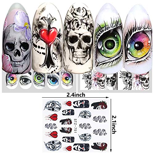 25 Sheets Halloween Nail Stickers Day of The Dead Water Transfer Nail Decals ...