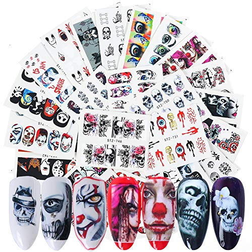 25 Sheets Halloween Nail Stickers Day of The Dead Water Transfer Nail Decals ...