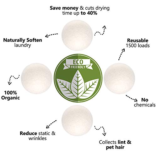 Wool Dryer Balls Organic 4 Pack XL,100% New Zealand Wool Natural Fabric Softe...