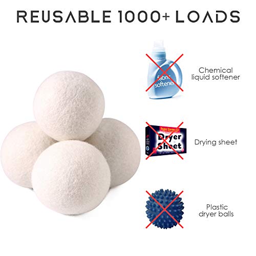 Wool Dryer Balls Organic 4 Pack XL,100% New Zealand Wool Natural Fabric Softe...