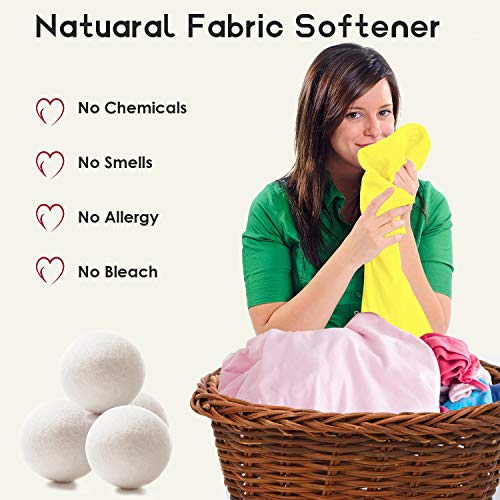 Wool Dryer Balls Organic 4 Pack XL,100% New Zealand Wool Natural Fabric Softe...