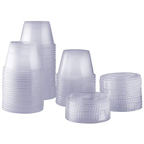 [100 Sets - 4 oz.] Plastic Portion Cups With Lids, Souffle Cups, Jello Shot Cups