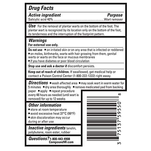 Compound W Maximum Strength One Step Plantar Wart Remover Foot Pads, 20 CT, 2...