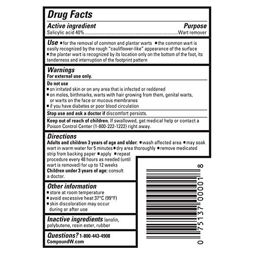 Compound W One Step Wart Remover Strips for Kids, 10 Medicated Strips