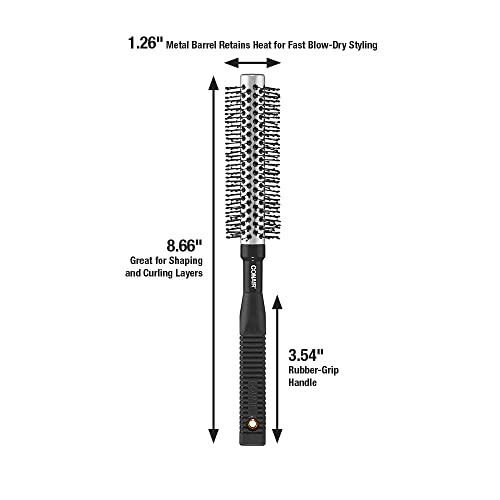 Conair 12-Row Small Hot Curling Round Hair Brush with Nylon Bristles and Meta...