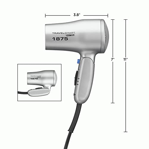 Conair 1875 Watt Compact Dual Voltage Travel Hair Dryer with Folding Handle, ...