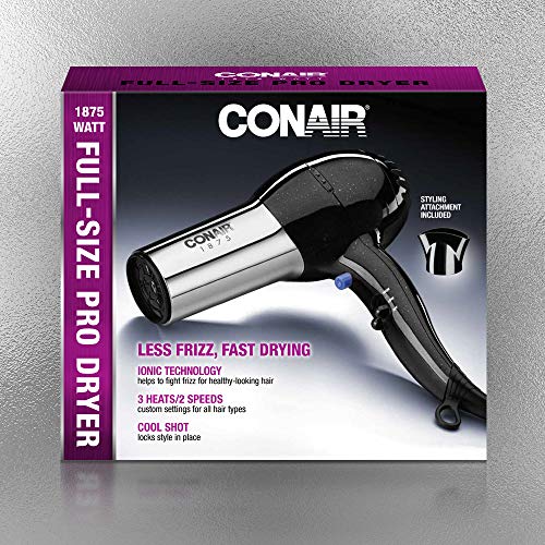 Conair 1875 Watt Full Size Pro Hair Dryer with Ionic Conditioning , Black / C...