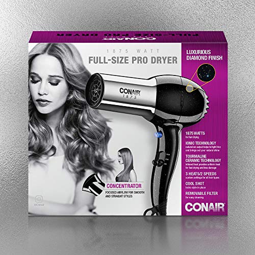 Conair 1875 Watt Full Size Pro Hair Dryer with Ionic Conditioning , Black / C...