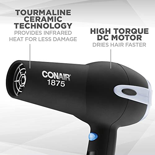 Conair 1875-Watt Ionic Ceramic Hair Dryer with Diffuser and Concentrator, Black