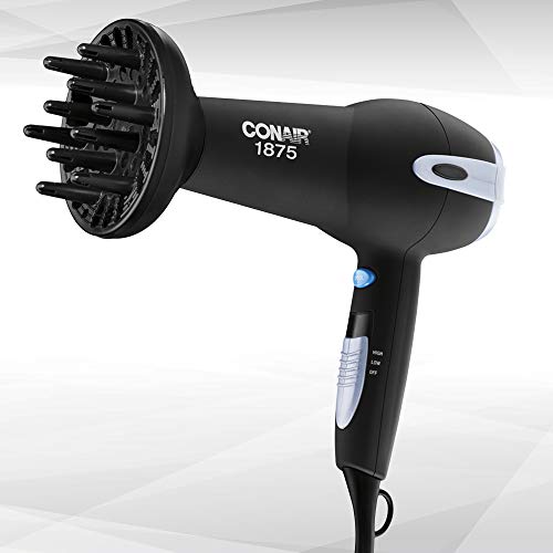 Conair 1875-Watt Ionic Ceramic Hair Dryer with Diffuser and Concentrator, Black