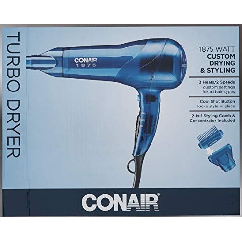 Conair 1875 Watt Translucent Turbo Hair Dryer, Blue