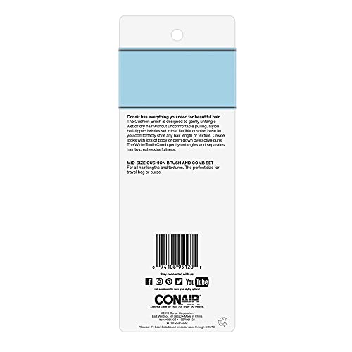 Conair® Detangle & Style 2-Piece Mid-Size Hair Brush and Comb Set Includes 1 ...