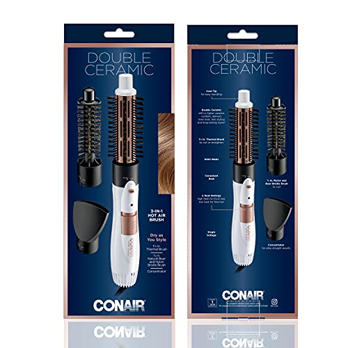Conair Double Ceramic 3-in-1 Hot Air Brush, Dry as You Style, White