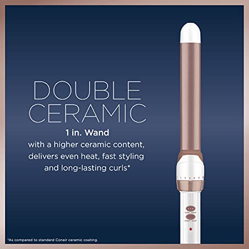 Conair Double Ceramic Curling Wand, 1 Inch Curling Wand, White / Rose Gold