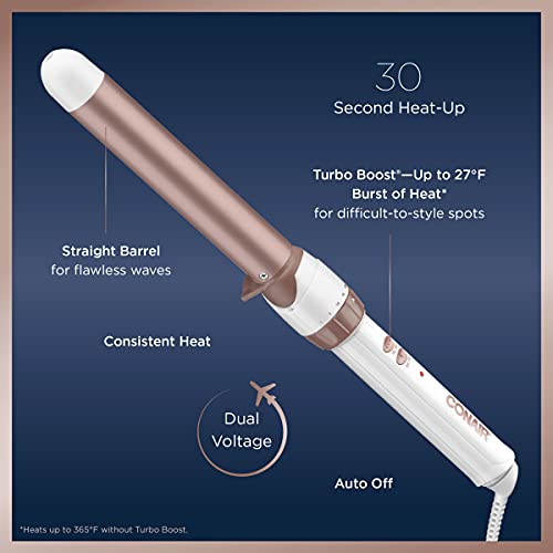 Conair Double Ceramic Curling Wand, 1 Inch Curling Wand, White / Rose Gold