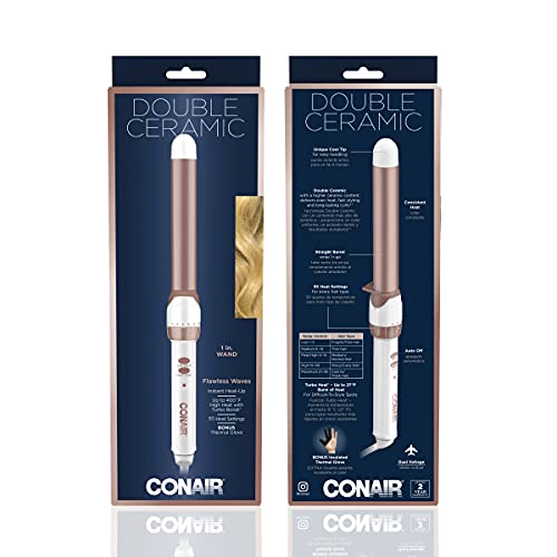 Conair Double Ceramic Curling Wand, 1 Inch Curling Wand, White / Rose Gold